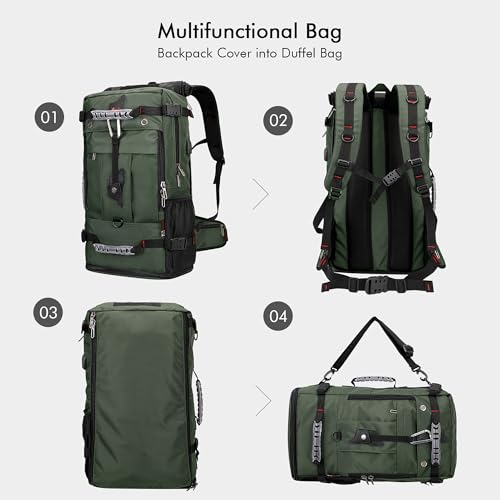 WITZMAN Travel Backpack for Men Duffle Luggage Bag with USB Charging Port - color: Army Green
