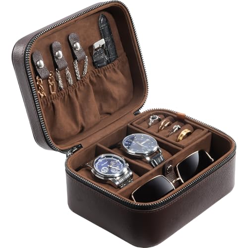 ProCase Travel Watch Case, 2 Slots Mens Jewelry Box -Brown - color: Brown, size: 2-Slot