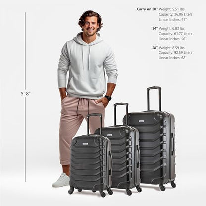 InUSA ENDURANCE Luggage with Spinner Wheels | Spacious Durable Lightweight Hardshell Suitcase, Travel Sets with Handle and Trolley | (20in, 24in, 28in) 3 Piece Luggage Set | Black - color: Black, size: 3-Piece Set (20-Inch, 24-Inch, 28-Inch)