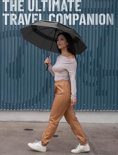 Repel Windproof Travel Umbrella - Compact & Withstands Winds up to 100MPH, Strongest Premium Auto Folding Umbrella for Rain and Sun - Durable, Light & Portable for Women & Men, Fits Backpack & Cars - color: Onyx
