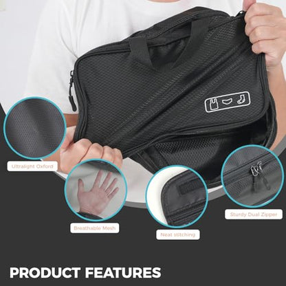 Compression Packing Cubes for Carry On Suitcase Backpack | Lightweight Travel Packing Organizer for Weekend, Space Saving Double-Zipper Packing Cubes with Laundry Bag - color: black-3 set