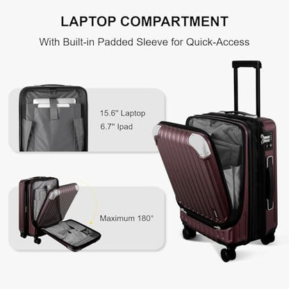 LEVEL8 Grace Carry On Luggage Airline Approved, 20 Inch Expandable Hardside Carry On Suitcase With Wheels, Abs+Pc Small Luggage with Tsa Lock, Red, 20-Inch - color: Red, size: 20 Inch - Expandable + 4PC