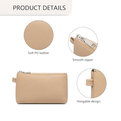 Small Makeup Bag for Purse, Leather Cosmetic (Sandy) - color: PU/Sandy