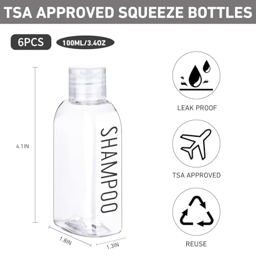 Travel Bottles for Toiletries 6 PCS 3.4oz Plastic Bottles Clear - color: Clear