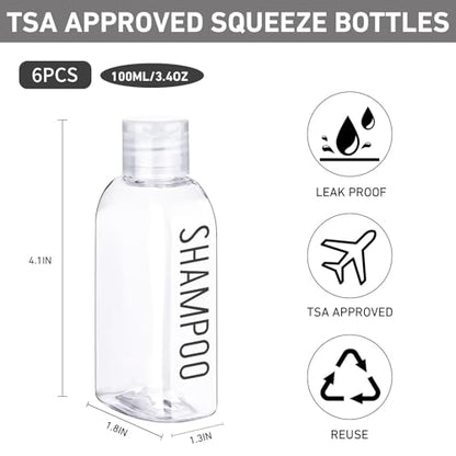 Travel Bottles for Toiletries 6 PCS 3.4oz Plastic Bottles Clear - color: Clear