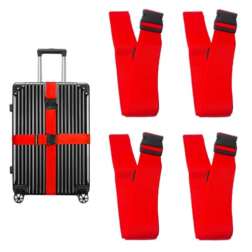 4 Pack Red Luggage Straps, Adjustable Travel Belt for Suitcases, Secure Buckle Suitcase Accessories - color: Red