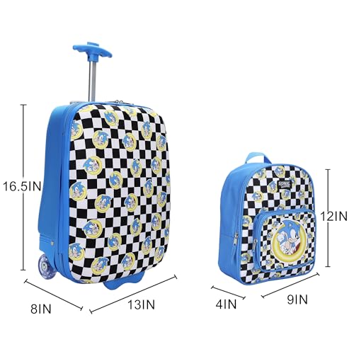 Bioworld Sonic the Hedgehog Kids' 3-Piece Travel Set With Luggage, Backpack, and Neck Pillow - color: Sonic the Hedgehog Blue