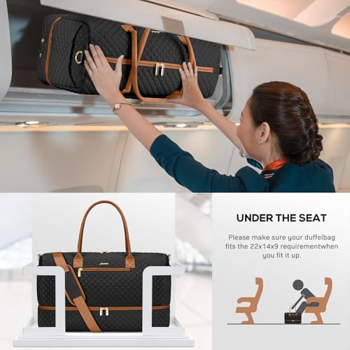 Travel Weekender Bags for Women: Overnight Bags with Shoe Compartment 3Pcs - color: 3-Blank Brown, size: 40L-3Pcs Set