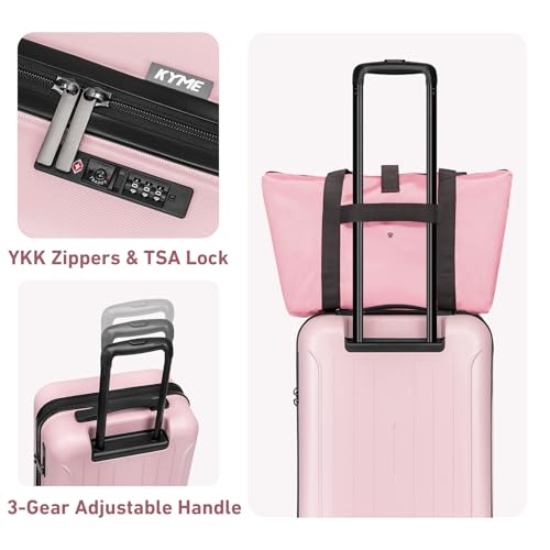 KYME Carry On Luggage Sets 3 Piece 20 Inch Suitcase Set with Duffel Bag - color: Pink, size: 3Pcs Set(DB/TB/20)