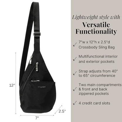Baggallini Mini Sling - 12x7 Sling Crossbody Bag Backpack with Adjustable Shoulder Strap - color: Black/Sand