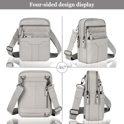 Leather Messenger Bag for Men, Small Leather Sling Shoulder Bag Messenger Pack for Men, Man Purse - color: Silver White