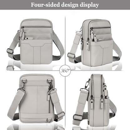 Leather Messenger Bag for Men, Small Leather Sling Shoulder Bag Messenger Pack for Men, Man Purse - color: Silver White