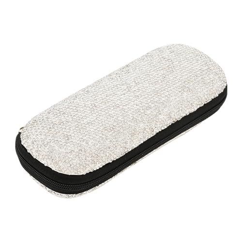 Sparkly Rhinestone Eyeglasses Case Bling Diamond Hard Shell Eyeglasses Protective Cases for Sunglasses - color: Zipper-white