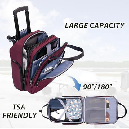 VANKEAN 16" Underseat Rolling Suitcase Travel Business Lightweight - color: Burgundy