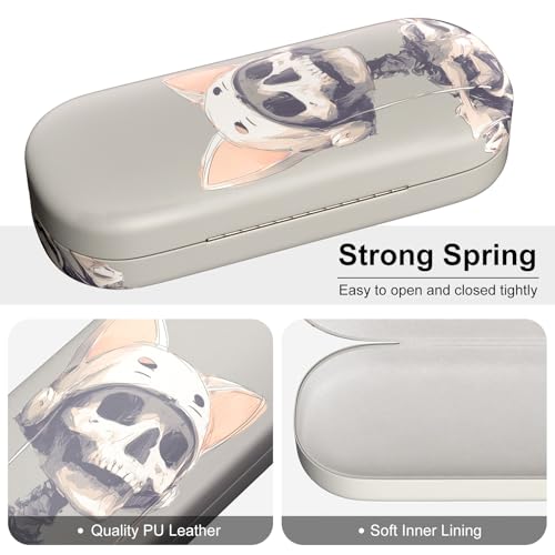 Hard Shell Leather Sunglasses Case,Classic Fashionable Cute Large Glasses Case for Women Men,Sunglass Eyeglasses - color: Fun Skull