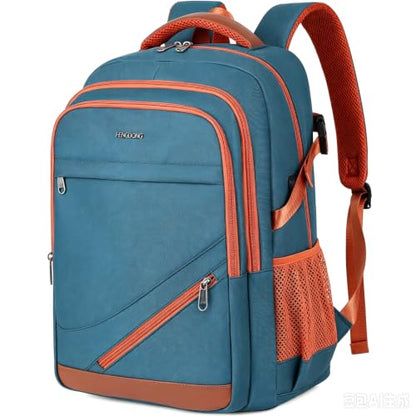 FENGDONG Durable Waterproof Travel Laptop Backpack 17.3 inch,Large College Backpack Bookbag for Men & Women Business Backpack with USB Charging Port and Headset Port Blue - color: A1-peacock Blue