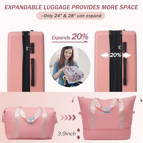 Merax 5 Piece Hardshell Luggage Set with Half Opening Suitcase.Light Pink - color: Light Pink-1, size: 5 Piece(20/24/28/DB/TB)