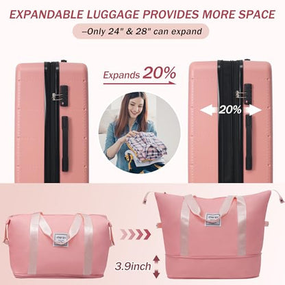 Merax 5 Piece Hardshell Luggage Set with Half Opening Suitcase.Light Pink - color: Light Pink-1, size: 5 Piece(20/24/28/DB/TB)