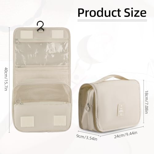 Hanging Toiletry Bag Travel Waterproof Makeup Organizer for Women(Beige) - color: Beige
