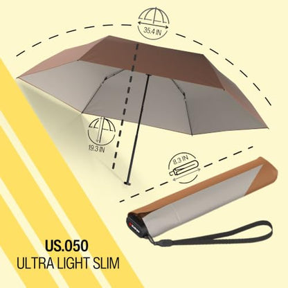Knirps US.050 Ultra Light Pocket Size Manual Rain Umbrella with Carrying Case - color: Fox with Ivory Heat Shield