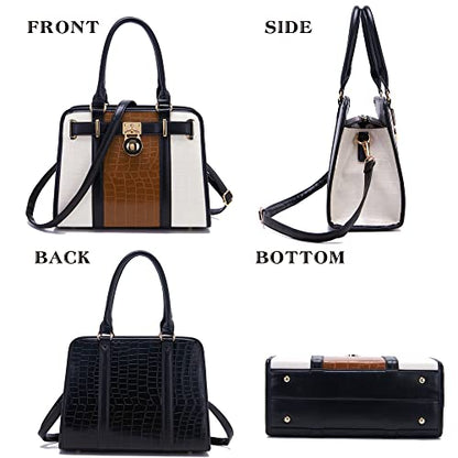 Qiyuer Structured Satchel Tote Handbags Set Women Purses with RFID Wallet - color: B3-2pcs/Set Brownbeige