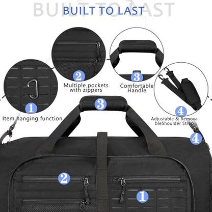 Goloni 120L Foldable Duffle Bag for Travel, Large Durable Travel Duffel Bag - color: All Black