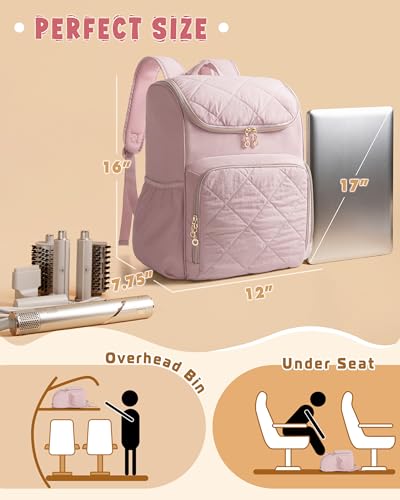 Marscamd Insulated Hairstylist Travel Bag Backpack with Detachable Divider - color: Pink