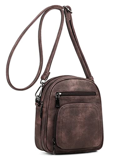 FADEON Small Purses for Women Crossbody Bags, RFID Anti-Theft 4 Card Slots - color: Coffee Brown Retro Style