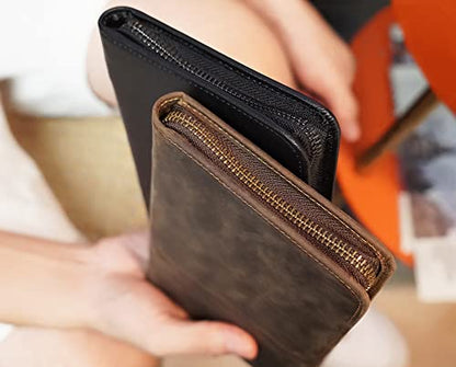 Polare Full Grain Leather Passport Holder Cover Case for Men Travel Wallet - color: Dark Brown