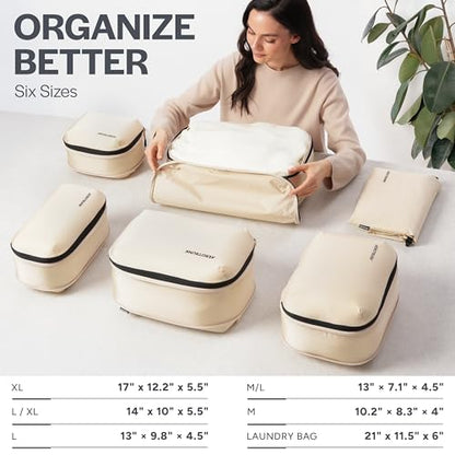 Aerotrunk Ultralight Compression Packing Cubes for Travel, 6-Pack, Beige - color: Beige, size: 6-Pack