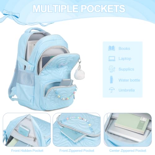 DIGOBAY Quilted Backpack for Girls with Lunch Bag Pencil Case - color: Blue