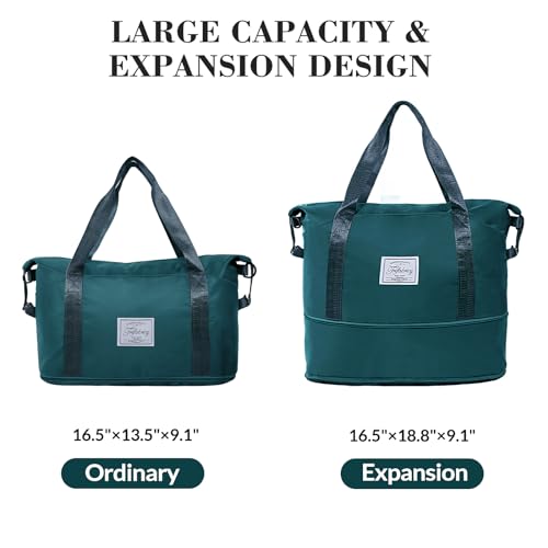 Travel Duffel Bag with Wet Pocket & Trolley Sleeve, Waterproof Expandable - color: Peacock Blue