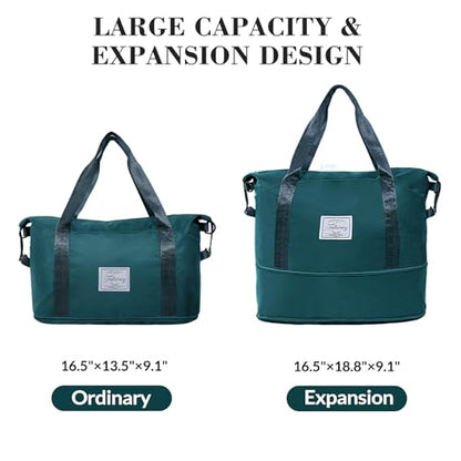 Travel Duffel Bag with Wet Pocket & Trolley Sleeve, Waterproof Expandable - color: Peacock Blue