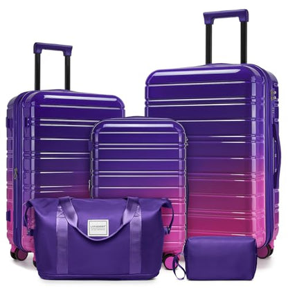 LARVENDER Luggage Sets 5 Piece, PC+ABS Expandable Suitcases with Wheels - color: Midnight Berry, size: 5 Piece Set (20/24/28/DB/TB)