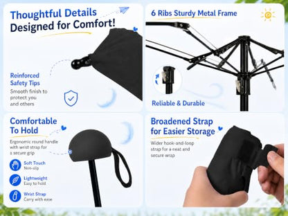 BAODINI Mini Travel Umbrella with UV Sun Protection, Compact Pocket-Size - color: 2 Pack Beige & Black