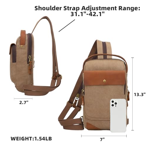KL928 Canvas Sling Bag for Men Women, Casual Crossbody Backpack Travel Shoulder Daypacks Rucksack - color: Brown