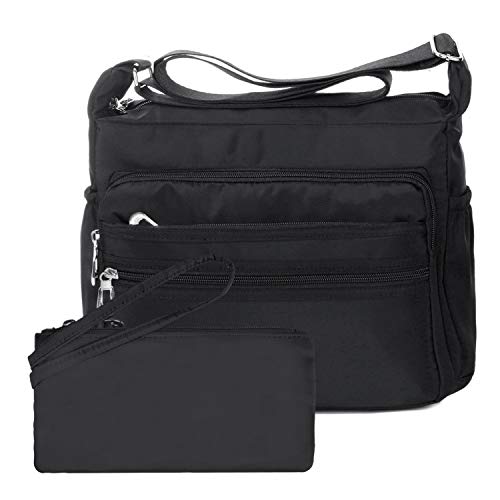 Crossbody Bag for Women Waterproof Shoulder Bag Multi Pockets Nylon Purse - color: Black-rfid-l
