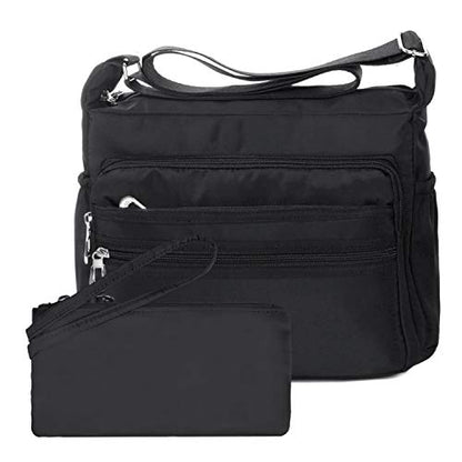 Crossbody Bag for Women Waterproof Shoulder Bag Multi Pockets Nylon Purse - color: Black-rfid-l