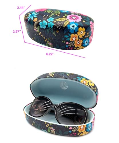 JAVOedge Style Eyeglass & Sunglasses Case - Extra Large Hard Shell Protective Case with Cleaning Cloth - color: Midnight Floral