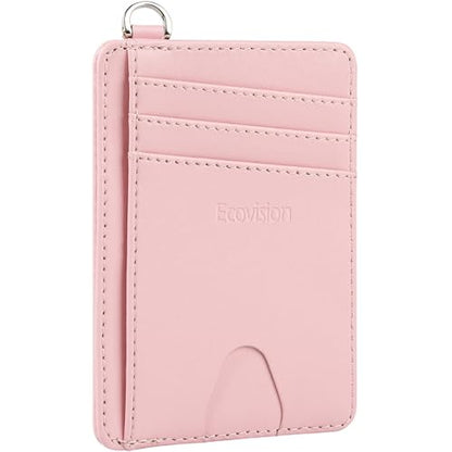 Slim Minimalist Front Pocket Wallet, RFID Blocking Credit Card Holder Wallet with Integrated D-Shackle for Men Women - color: Cowhide Pink