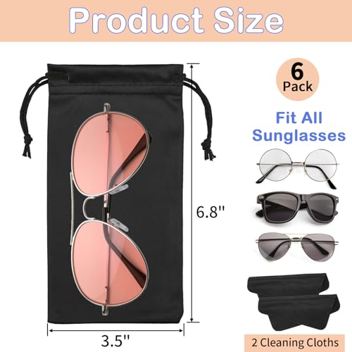Hoiny 6 Pcs Premium Microfiber Sunglasses Pouch Bag, Glasses Case Soft - color: Black
