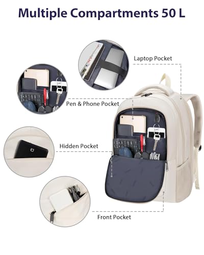 MATEIN Extra Large College Backpack for Women, Fits 18 Inch Laptop, Cream - color: Beige, size: 18 Inch