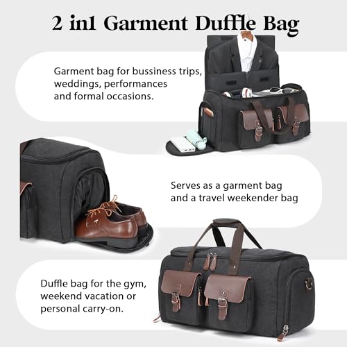 Wildroad Garment Bags for Travel - Canvas Duffle Bag with Shoe Compartment - color: Black 01, size: Large-50L Duffle Bag