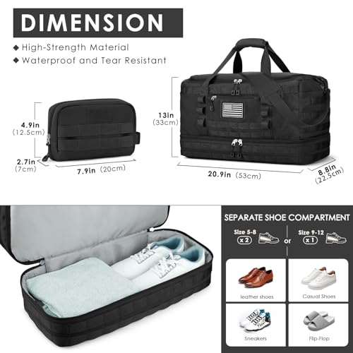 Gym Bag for Men Women, Carry on Luggage 22x14x9 Airline Approved Duffle Bag - color: Black, size: Medium