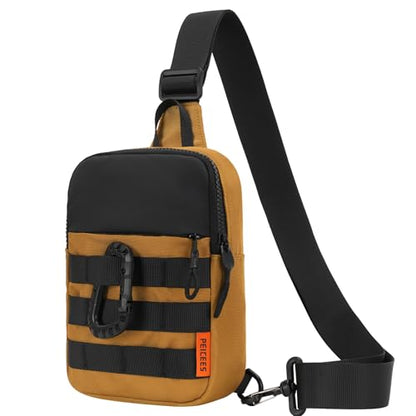 Peicees Small Sling Bag for Men Women Mini Tactical Crossbody Pack - color: Khaki Yellow