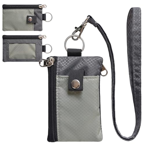 CHENSPRX Minimalist RFID Blocking Small Wallet with ID Window,WaterResistant Zip Id Case Wallet with Lanyard Keychain for Cards,Cash,Travel,Women,Men (Gray+DardGray) - color: Gray+DardGray