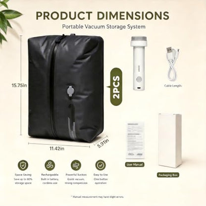 Storage Bags for Travel with Wireless Rechargeable Air Pump, Travel Essentials Space Saver Compression Bag for Luggage, Suitcase, Backpack, Vacuum Seal Bags for Home Storage Clothing 3-Pack