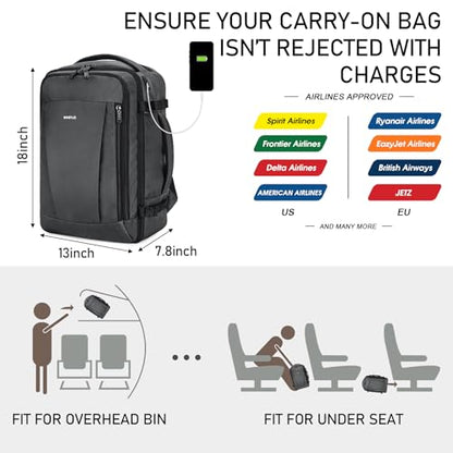 ECOHUB Travel Backpack 18x14x8 Frontier Airlines Personal Item Bag Ash Grey - color: Grey, size: 18 inch