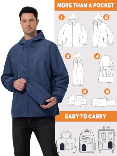 UIQUR Mens Raincoat Waterproof Rain Jacket - color: Navy Blue, size: Small
