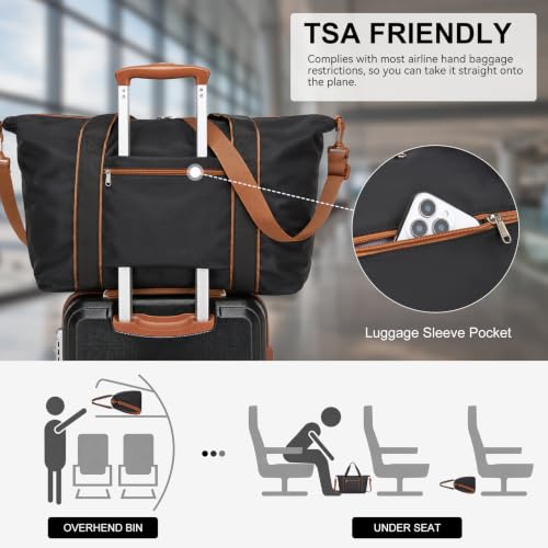Kono 3-Piece Set 20in Expandable Carry-On Hardshell TSA Lock Black - color: Black/Brown, size: Carry-on travel set (db/tb/20")